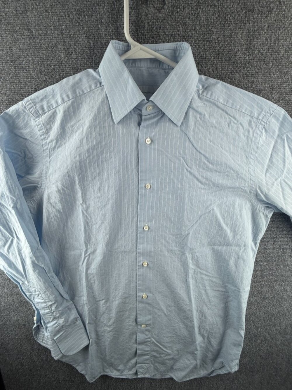 Ermenegildo Zegna 15.5 Cotton Striped Blue Men Long Sleeve Button Up Shirt Adult